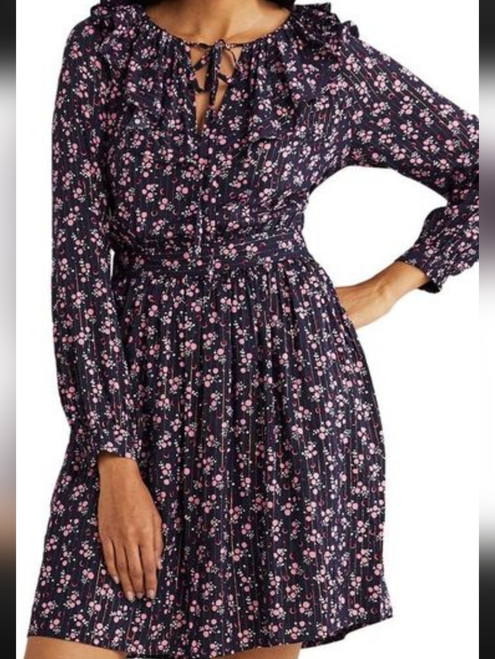 Boden Navy Floral Tie-Front Midi Dress